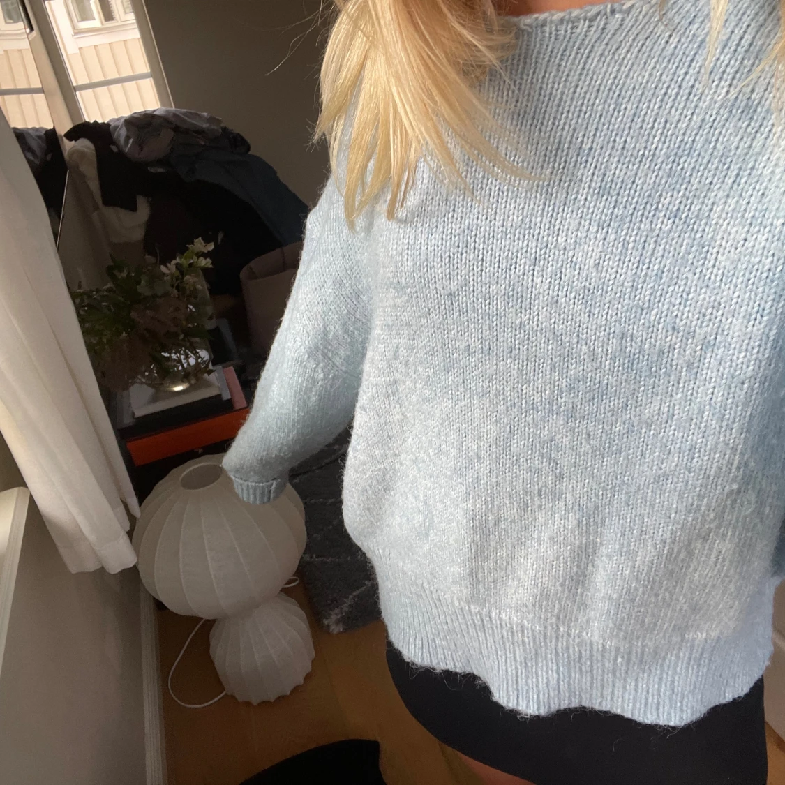 Blå stickad tröja  - 90