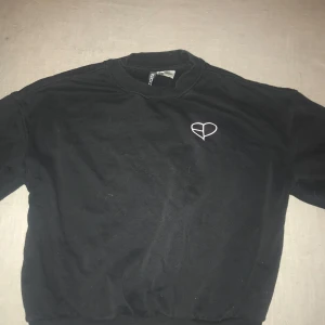 Svart sweatshirt från BLACKPINK - Säljer en svart sweatshirt från BLACKPINK med ett stilrent hjärtmotiv på framsidan och logotypen på baksidan. Tröjan har långa ärmar och en bekväm passform. 