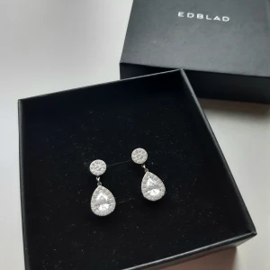 Glittriga örhängen från Edblad - Eleganta örhängen från Edblad med en rund och en droppformad del, båda dekorerade med gnistrande stenar. Perfekta för att ge en touch av glamour till din look. Kanske till bal eller student? Är i mycket bra skick. Skriv vid frågor eller om du önskar fler bilder. 🌟