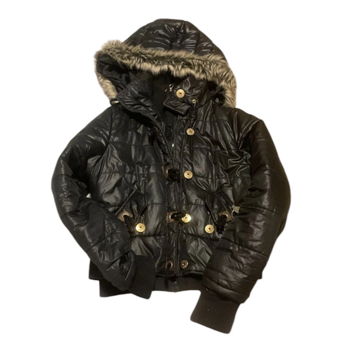 Svart Baby Phat pufferjacka med pĂ€ls krageđ€