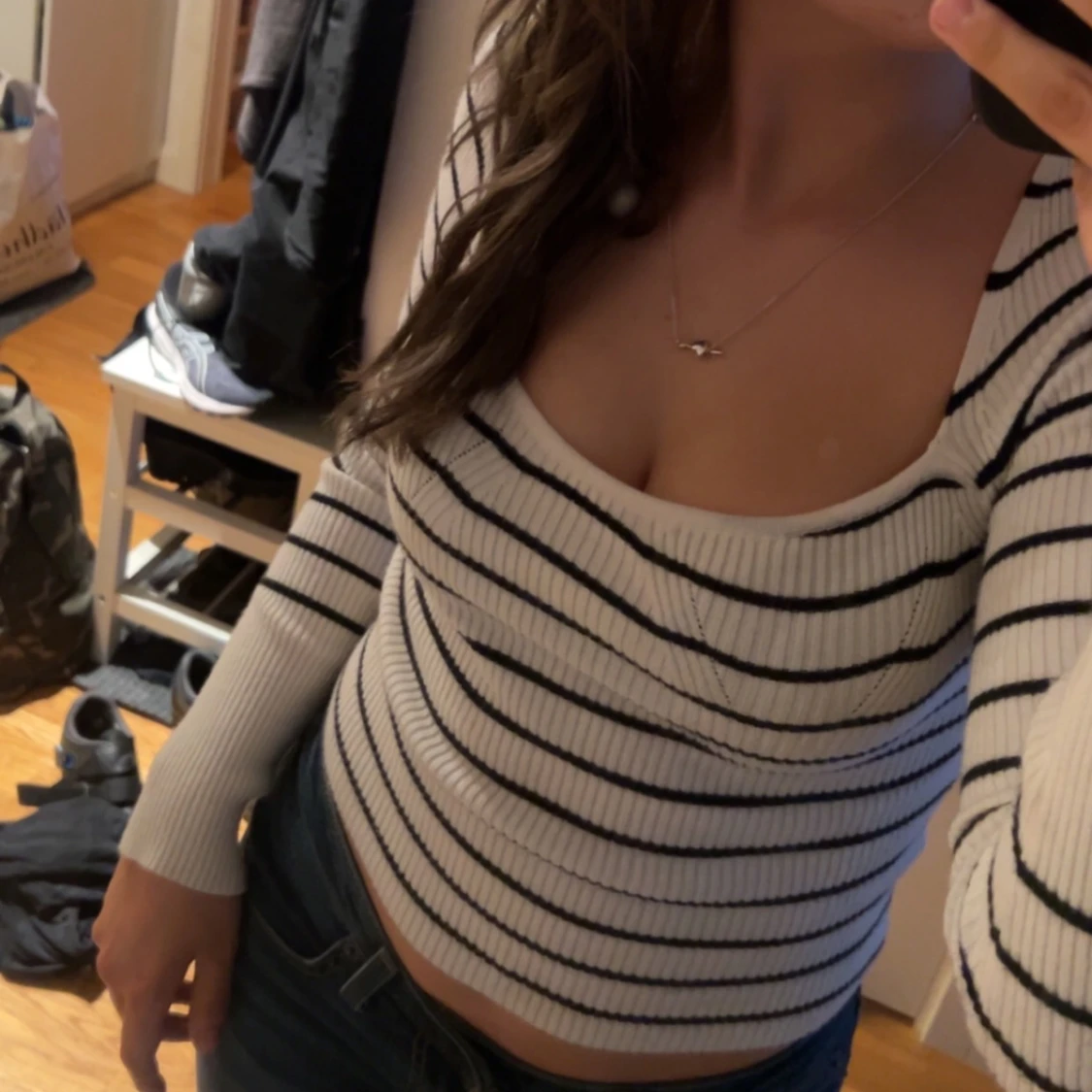 Vit och svart randig ribbad tröja - 2