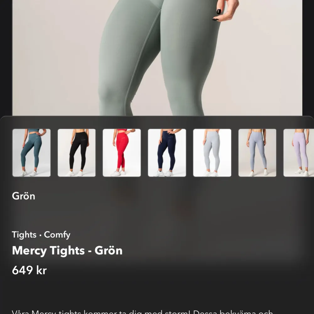 Snygga gröna tights med hög midja och tight passform. Perfekta för träning med en bekväm och flexibel design. Skriv privat för egna bilder endast använda 2 ggr🥰. Farkut & Housut.