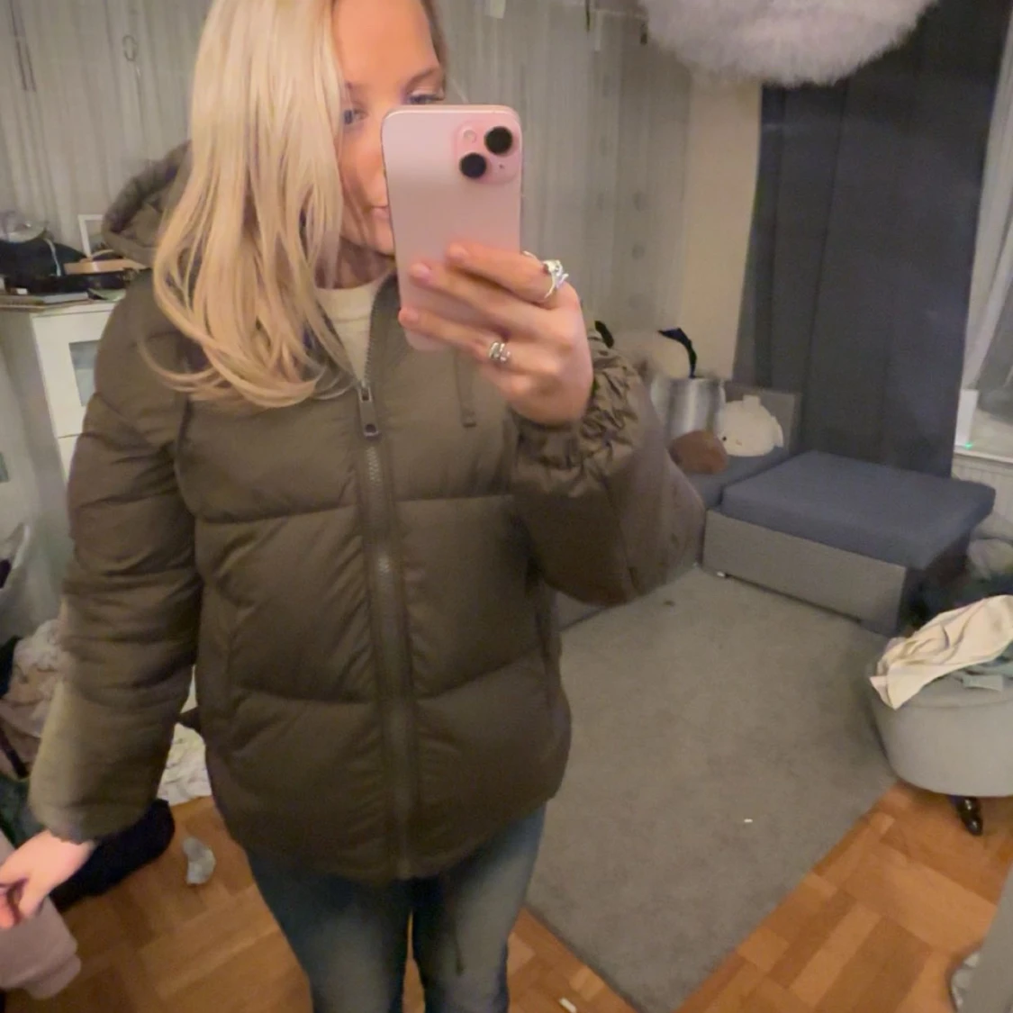 Mossgrön pufferjacka  - 1