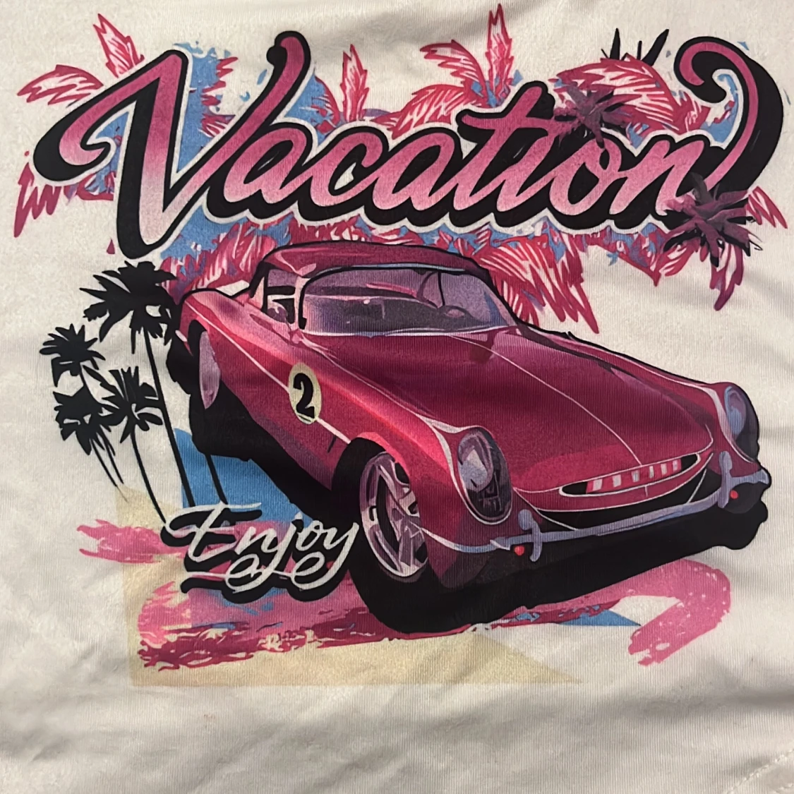 Vit croppad linnetopp med tryck - 2