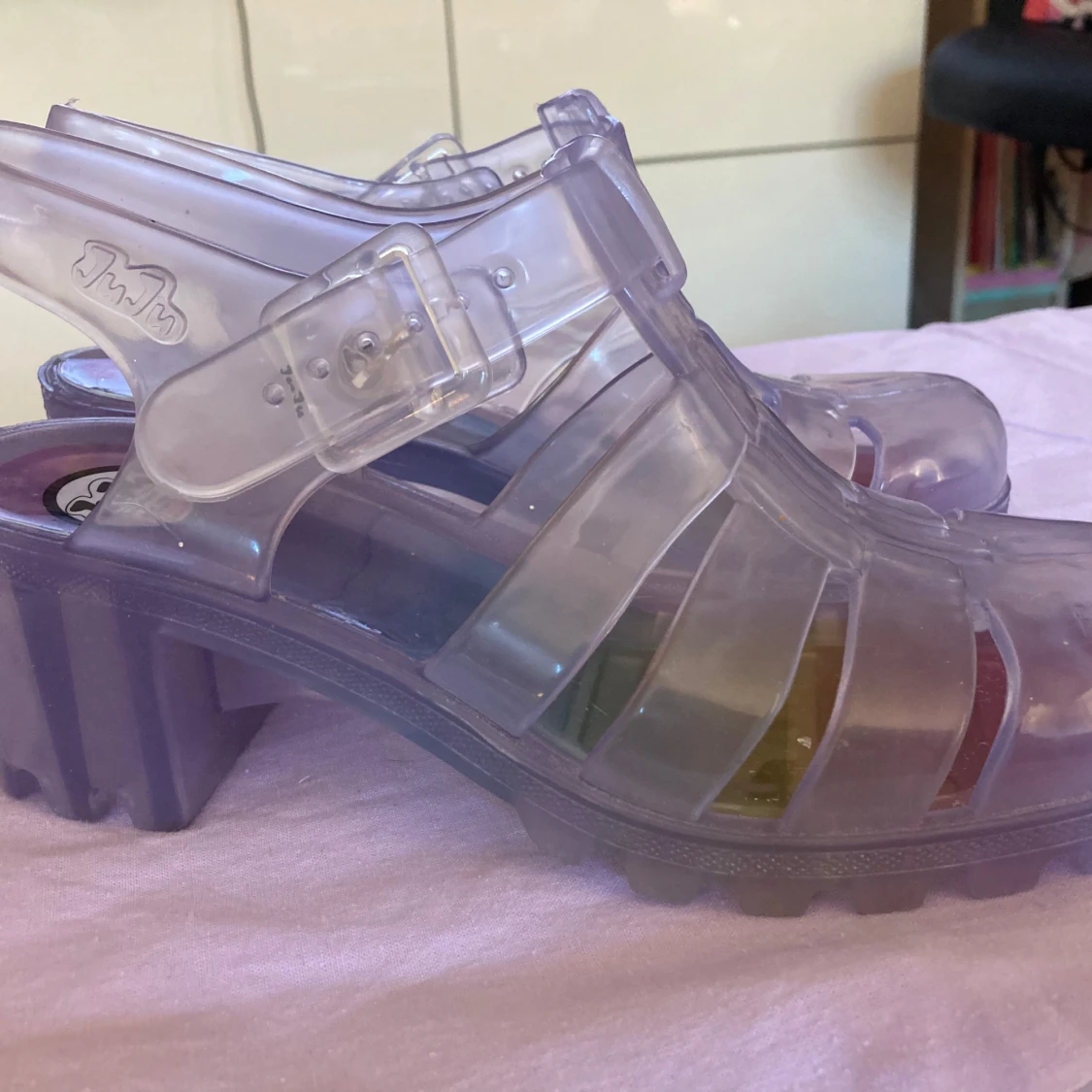 Lila glitter juju jellies med regnbågssula kawaii - 92