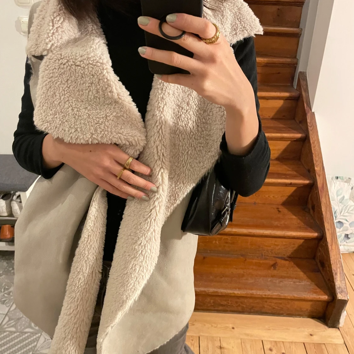 beige/grå fluffig väst - 90