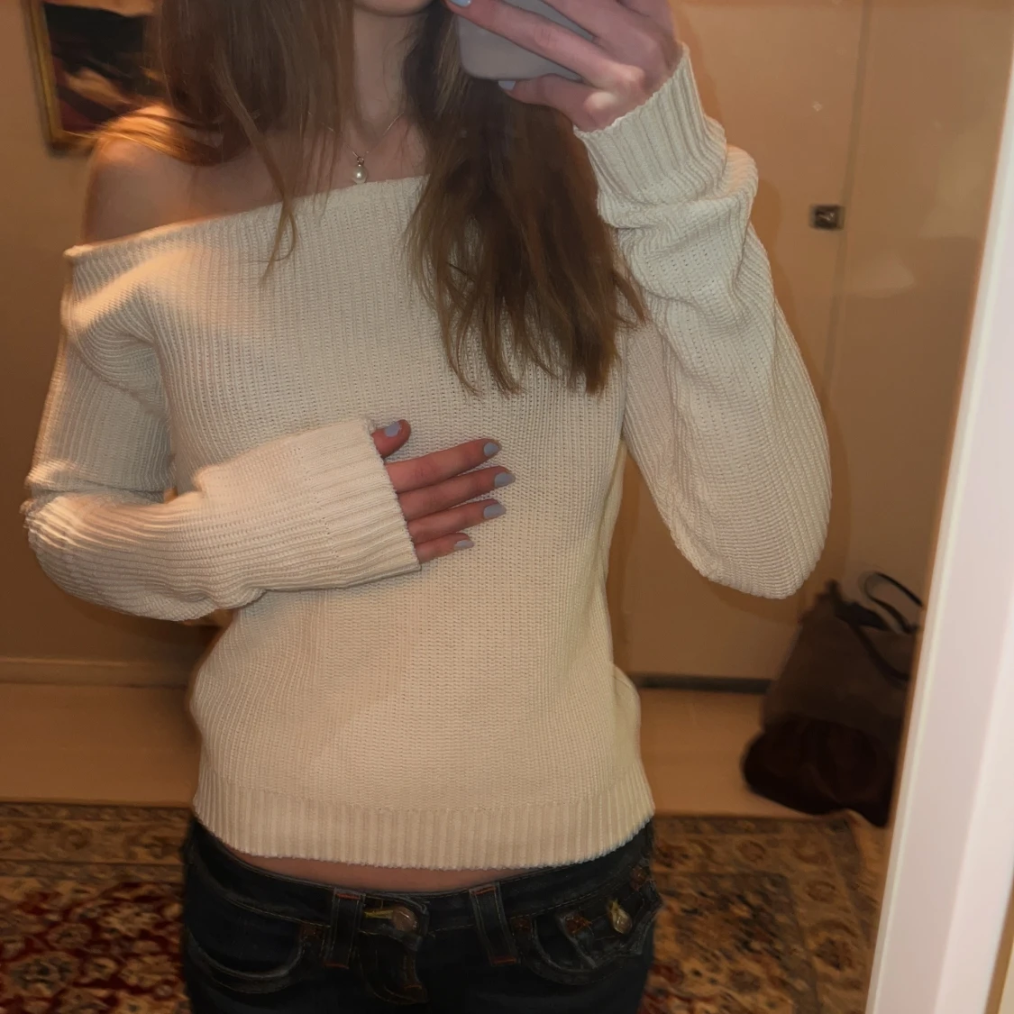 Vit offshoulder stickad tröja Even&odd - 1