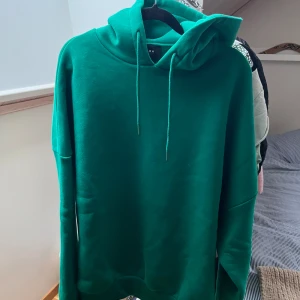 Grön hoodie från LXA - Säljer en snygg grön hoodie från LXA i storlek M. Den är supermjuk och perfekt för både chill och vardag. Hoodien har en klassisk design med dragsko i huvan och ribbade muddar vid ärmslut och nederkant. Perfekt för höst och vår!