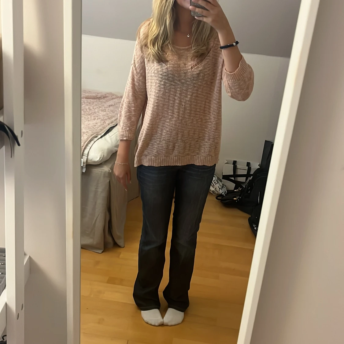 Beige stickad tröja med knappar - 90