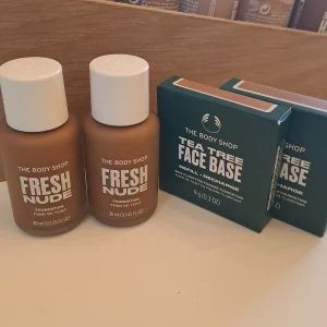 Bodyshop set* - Säljer helt nya** *2fresh nude foundation i deep N1. Samt  *2st  tea tree face base refill fondation puder. 4st totalt ( 2+2) 2 av varje. Ordinarie pris 202 för puder och 279kr för foundation.(762kr)nypris. ** finns i fler färger  