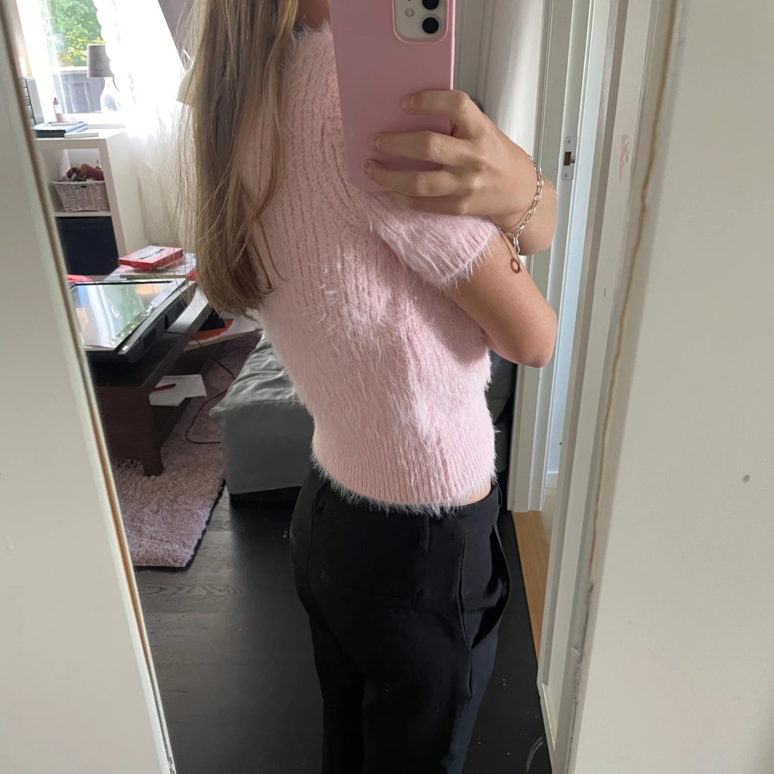 Rosa/babyrosa stickad tröja - 90