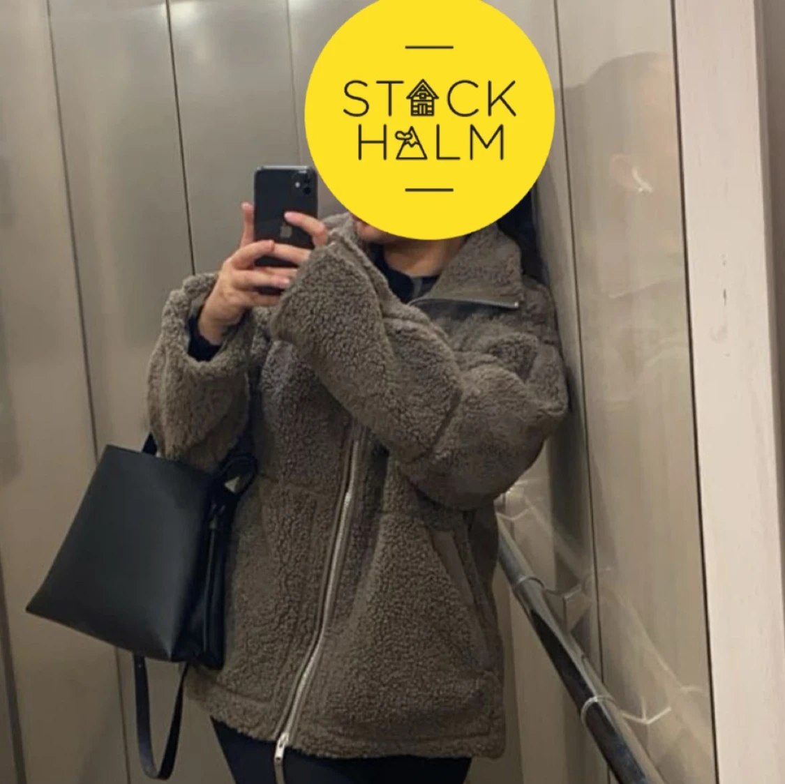 Brun teddyjacka med dragkedja - 90