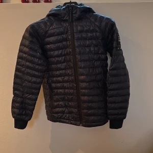 Svart dunjacka från Peak Performance - Snygg och funktionell svart dunjacka från Peak Performance. Jackan har en quiltad design med dragkedja och huva, perfekt för kyliga dagar. Märkesdetaljer på ärmen ger en extra touch.