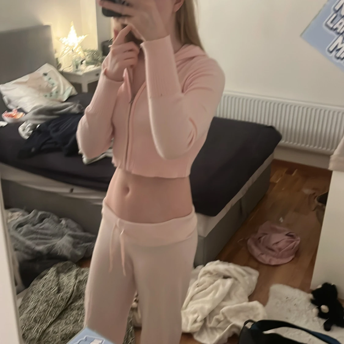 Rosa croppad hoodie med matchande byxor - 90