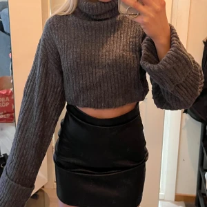 Croppad polotröja från Gina Tricot - Säljer en snygg grå ribbad polotröja från Gina Tricot. Tröjan är croppad med långa ärmar och en hög polokrage. Den är i nyskick (endast testad). Strl S men passar även mig som har XS.