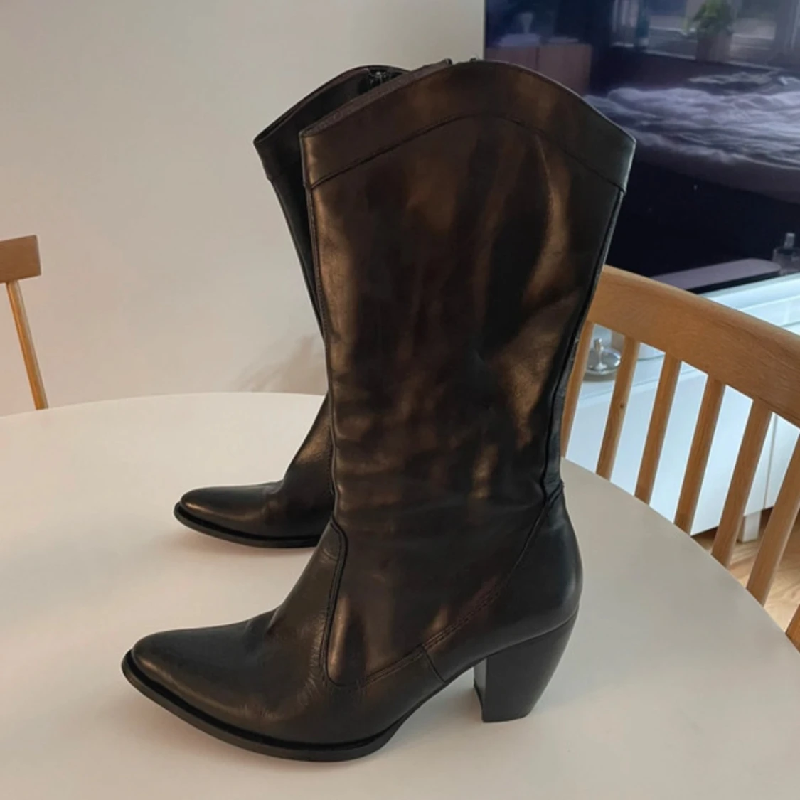 Läder boots med klack