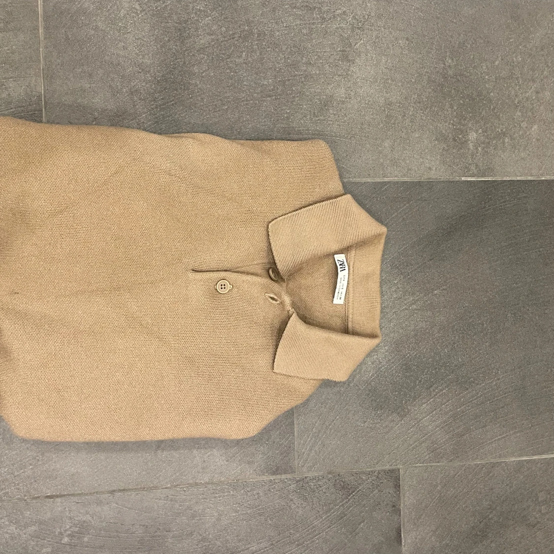 Beige Långärmad polo tröja - 90