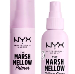 NYX Marsh Mellow Primer och Setting Spray - Säljer NYX Marsh Mellow Primer och Setting Spray i matchande ljusrosa förpackningar. Primern ger en jämn bas och setting sprayen fixerar sminket för långvarig hållbarhet. Perfekt för en fräsch look hela dagen! Oöppnade och originalpris är ca 418kr.