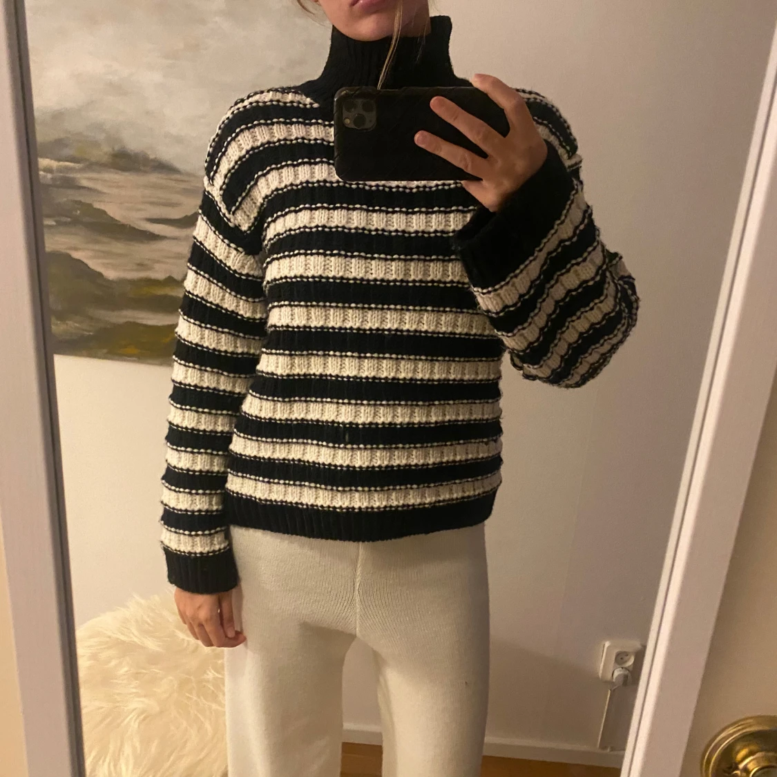 Randig stickad polotröja - 1