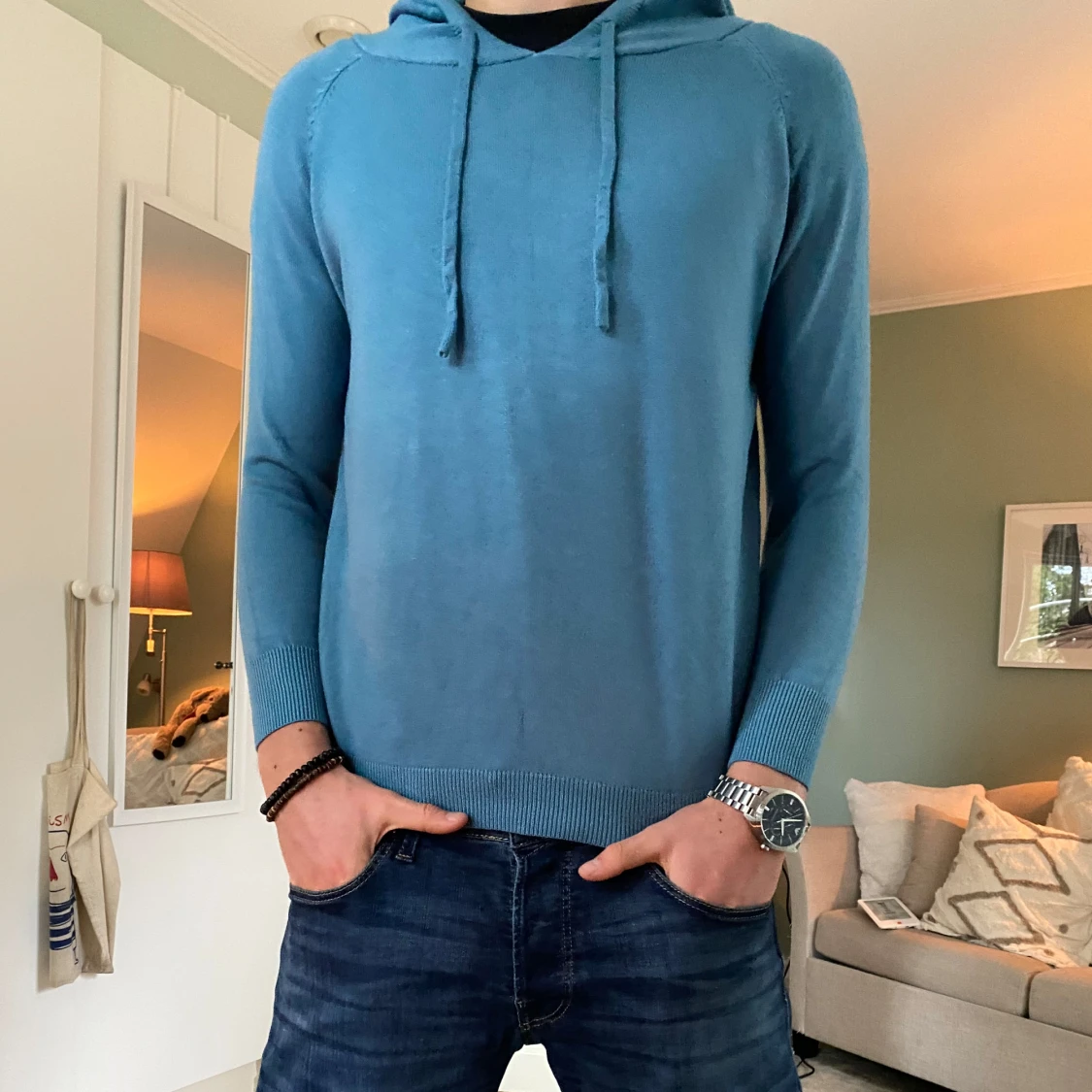 Blå hoodie i bomull - 90