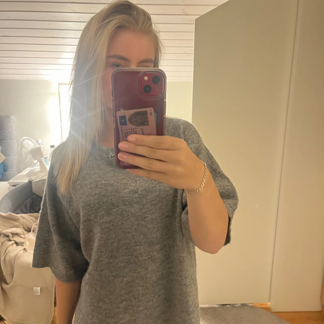 stickad trekvartsärmad tröja