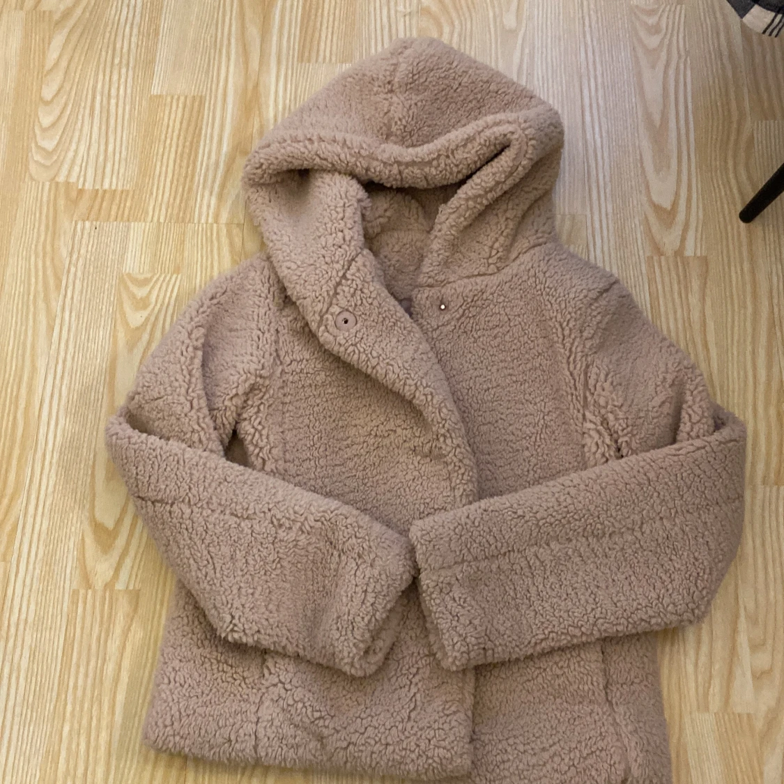 Beige teddyjacka med huva💕