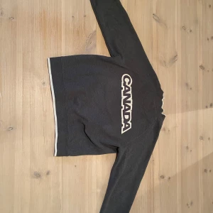 Grå tröja med Canada-tryck - Säljer en grå tröja från OS med texten 'CANADA' på ryggen och ett emblem på framsidan. 