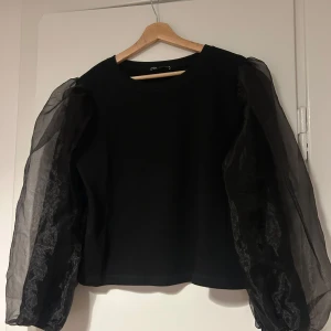 Svart topp med puffärmar från Zara - Snygg svart topp från Zara med transparenta puffärmar! Inköpt för ca 399 kr. 