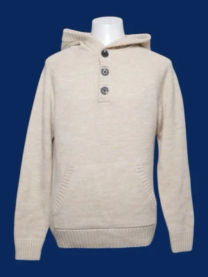 Stickad cardigan - Säljer denna fega stickade cardigan med knappar och luva i färgen beige. Mycket bra skick i storlek M