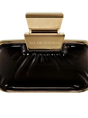 Söker !!!! All or Nothing parfymflaska - Elegant parfymflaska i svart glas med guldfärgat lock och detaljer. Flaskan har en lyxig, rektangulär form och texten 'ALL OR NOTHING' ingraverad på locket. Perfekt för dig som gillar exklusiva dofter och snygg design på parfymhyllan. Söker!!!!!