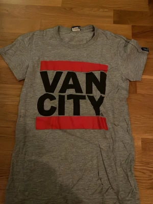 Grå VAN CITY t-shirt med tryck - Snygg grå t-shirt med stort svart och rött VAN CITY-tryck på bröstet. Klassisk rund hals och korta ärmar. Perfekt för dig som gillar streetwear och vill ha en enkel men statement t-shirt i garderoben.