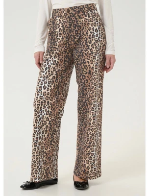 Leopardmönstrade vida byxor - Snygga byxor med leopardmönster i brunt, svart och beige. Modellen är högmidjad med raka, vida ben och klassisk knapp- och dragkedjestängning. Perfekta för dig som vill sticka ut med ett djurmönstrat plagg. Från culture, inköpta för cirka 1000kr 