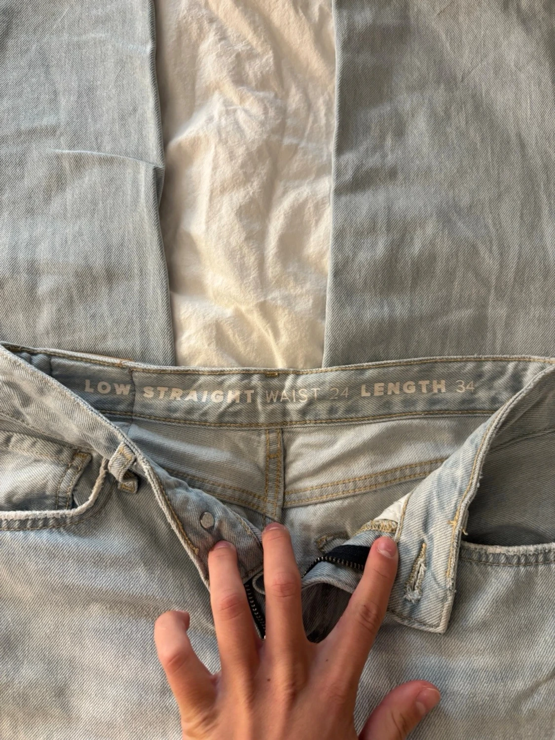Ljusblå low waist straight jeans - 1