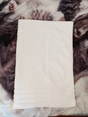 Vitt handduk i bomull - Säljer två vita badlakan 100x145 i mjuk bomull. Badlakan har diskreta ränder i ena änden som ger en stilren look. Perfekt till bad och dusch eller gymväskan. Klassisk och tidlös design.