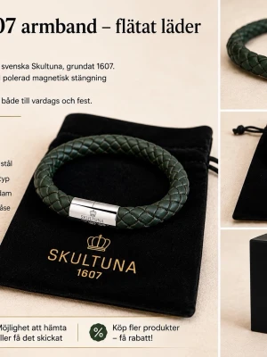 Skultuna 1607 Armband – Flätat Läder (Helt Nytt) - Elegant och tidlöst armband från anrika Skultuna 1607. Tillverkat i flätat läder med stilren magnetisk låsning i polerat stål graverad med Skultunas logotyp. Ett exklusivt armband som passar lika bra till vardag som fest.  ✅ Helt nytt – aldrig använt ✅ Original Skultuna-påse ingår ✅ Magnetiskt kvalitetslås i rostfritt stål ✅ Stilren geön ✅ Perfekt som present  📦 Skickas väl emballerat eller hämtas enligt överenskommelse. 🏡 Kommer från djur- och rökfritthem.
