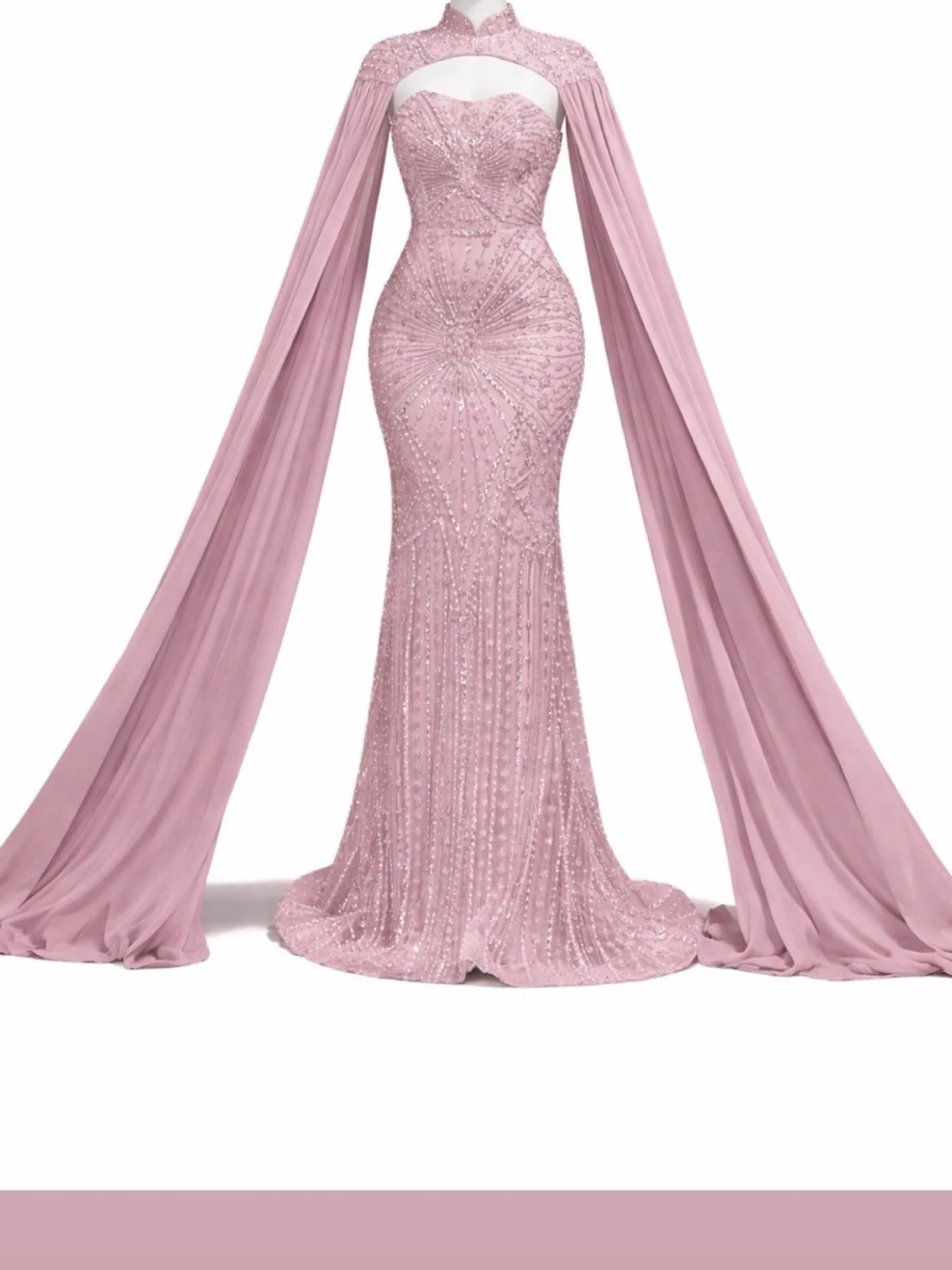Rosa långklänning med cape och pärlor