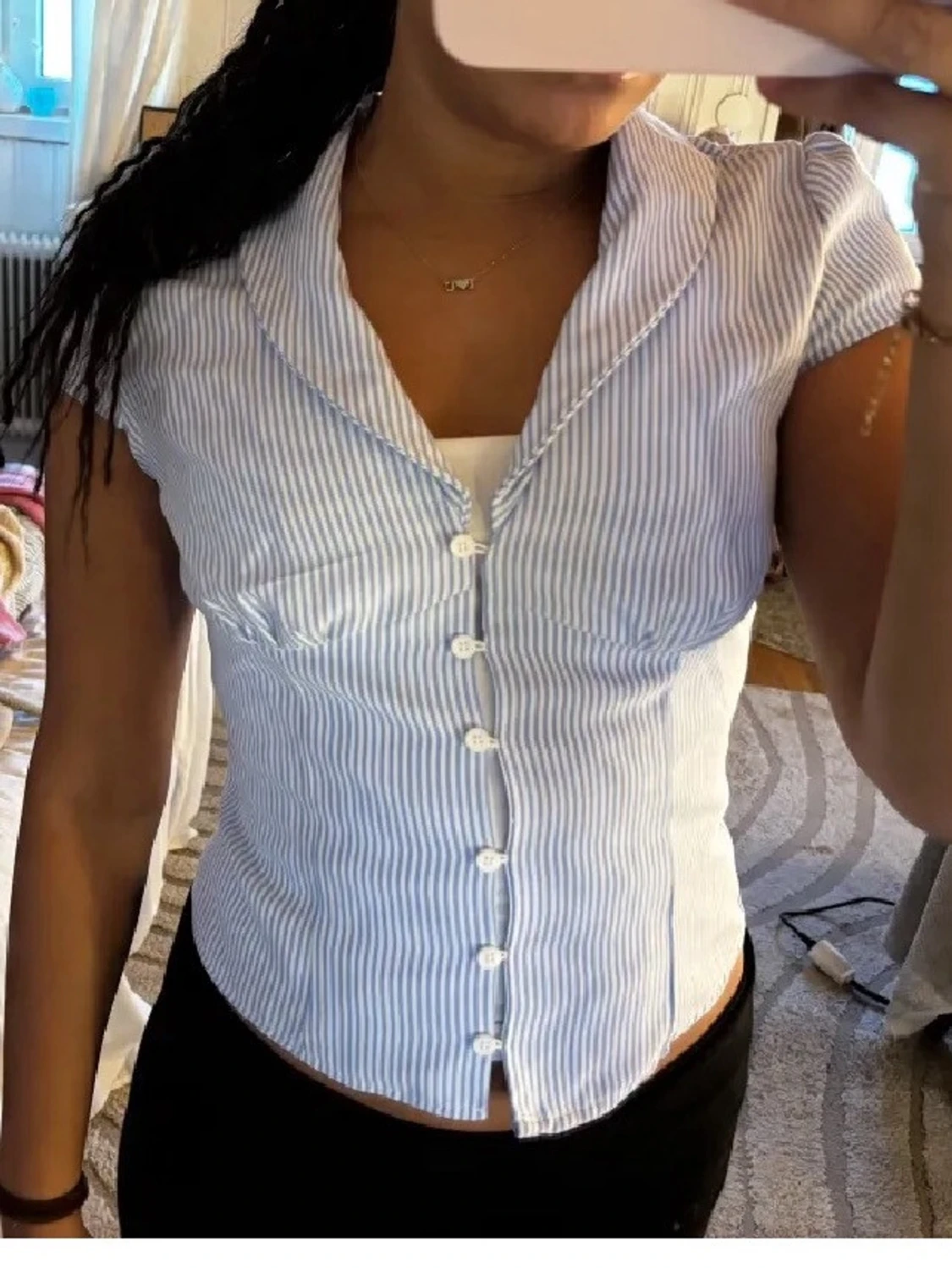 Randig blåvit blus med knappar - 2