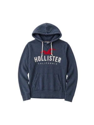 Blå hoodie från Hollister med tryck - Mysig blå hoodie från Hollister med vit dragsko och stor logga framtill i vitt och rött. Skick 9/10 inga hål eller defekter, hör av dig vid minsta fundering