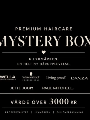 Mystery Box Premium Hårvård - Mystery Box med exklusiva hårvårdsprodukter från sex lyxiga märken.                             Innehåller en mix av proffsprodukter för håret, perfekt för dig som vill testa nya favoriter från kända varumärken.                                          Värde över 3000 kr.                                       Perfekt för hårälskare som vill ha något extra. Allt är nytt och oanvända