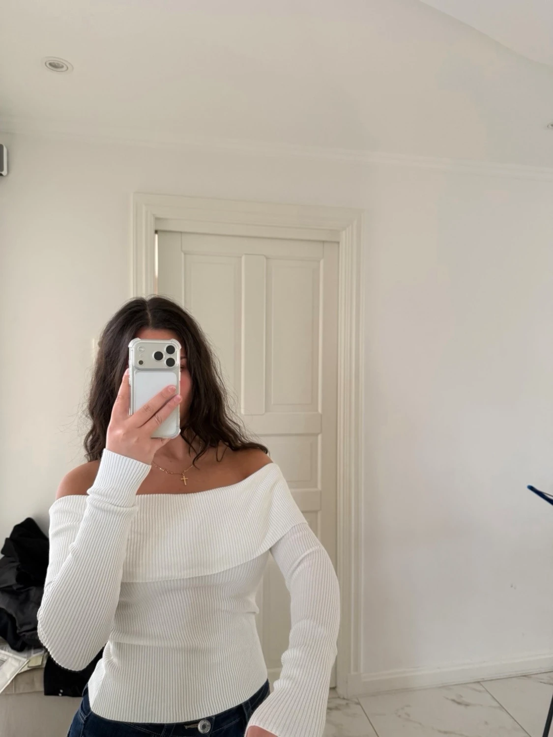 Vit offshoulder ribbad topp - 1