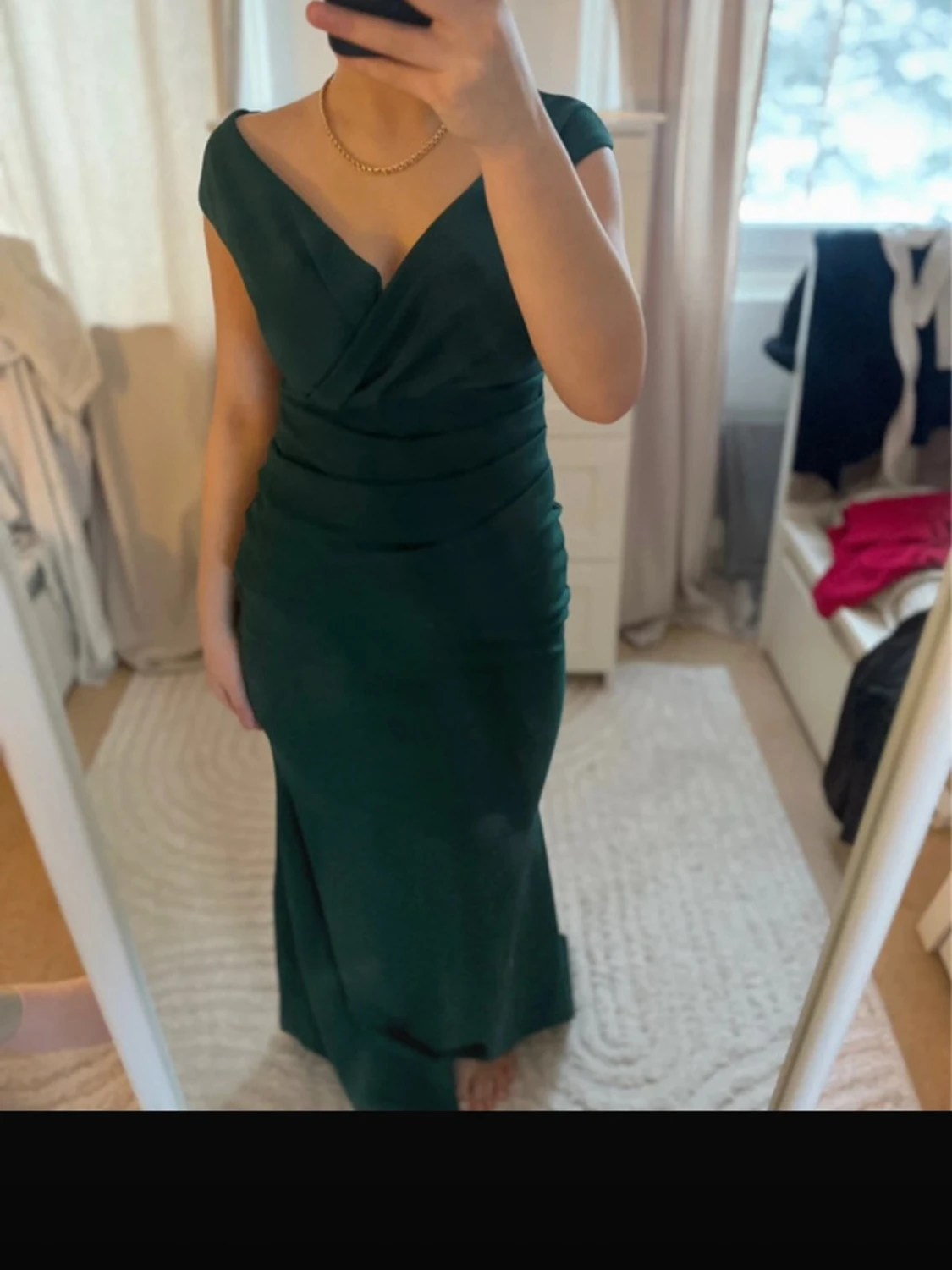 Mörkgrön långklänning med omlott - 3