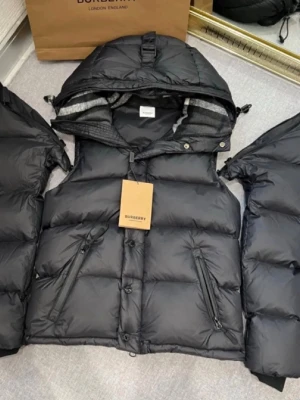 Burberry jacka  - Säljer en svart dunjacka från Burberry London England med avtagbara ärmar så den kan användas som väst. Jackan har rutigt grått innerfoder och svarta detaljer, dragkedja och knappar framtill samt huva. Klassisk Burberry-logga på ärmen. Riktigt skön och varm och perfekt inför de kalla tiderna