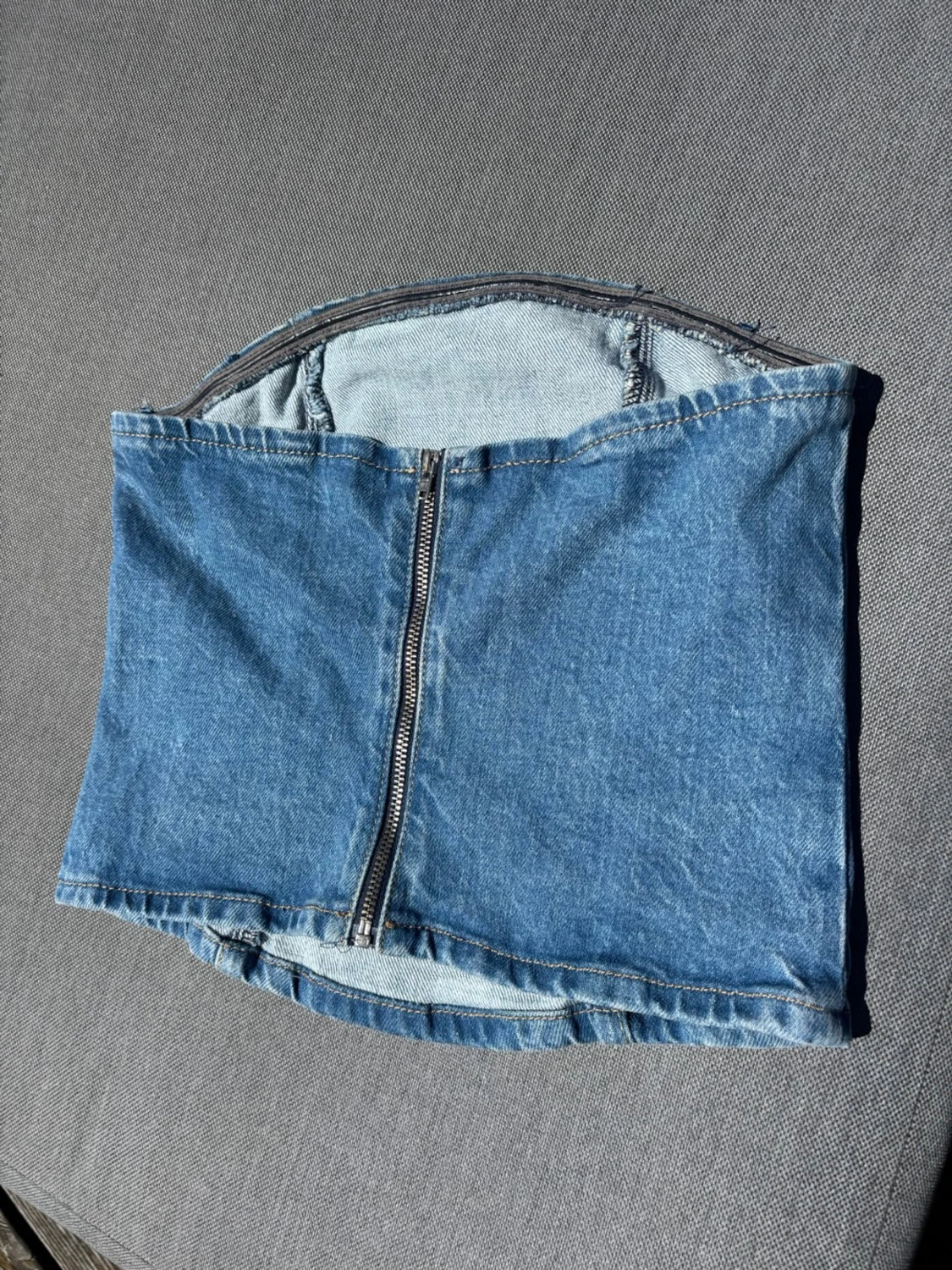 Blå denim tubtopp med dragkedja - 1
