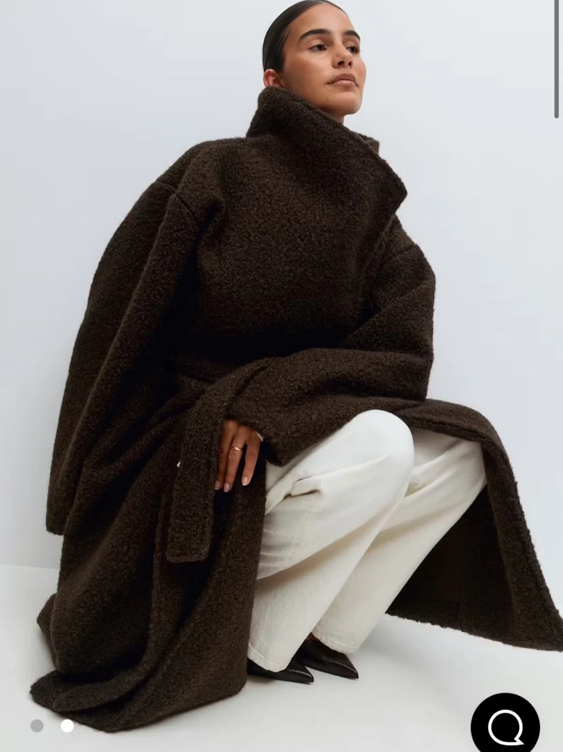 Mörkbrun lång kappa med bälte - 2