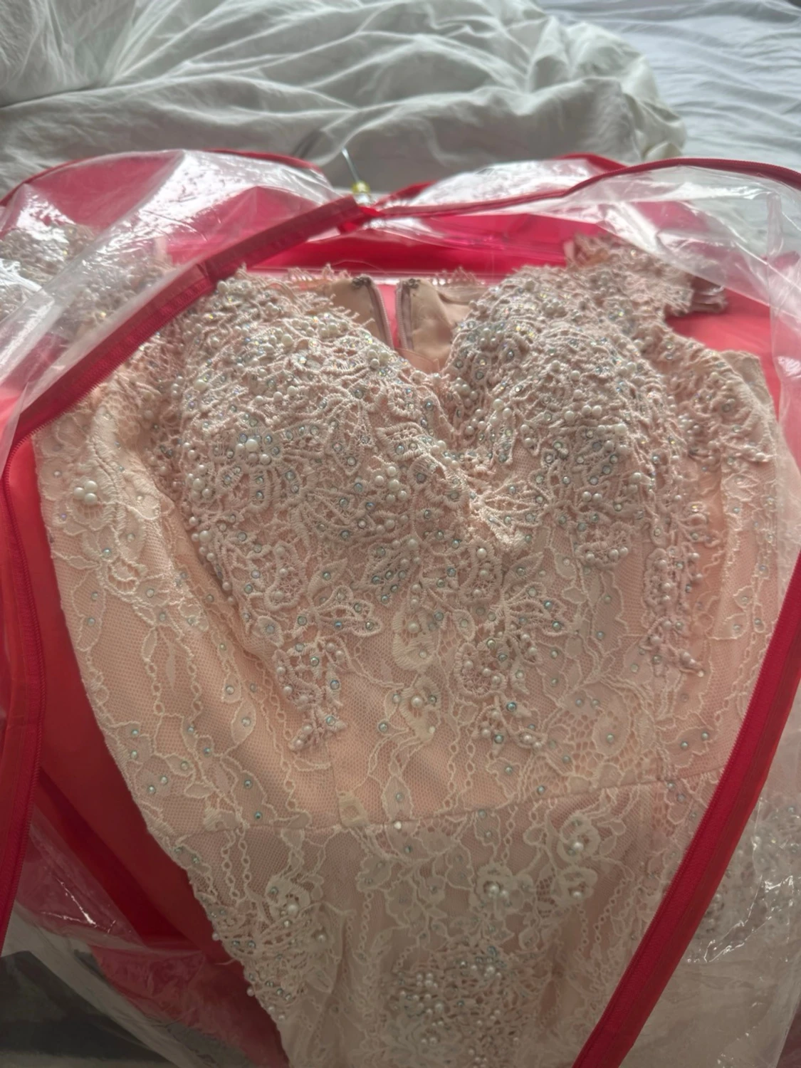 Balklänning i puderrosa/spets – slits framtill – Xs-M - 4