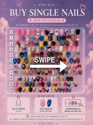 Medium Almond 1,3,5 naglar - Buy Single Nails / Köp styckvis 💅  Behöver du ersätta en nagel eller komplettera ett set? Köp enstaka naglar från bilden.  Så gör du:  1. Välj storlek (0–10) 2. Välj naglar från bilden 3. Skärmdumpa & ringa in 4. Skicka bilden efter köp  Pris: • 1 st – 24 kr • 3 st – 69 kr • 5 st – 99 kr  Obs: Inte ett komplett set  För komplett set → se Mix & Match-annonsen 💕