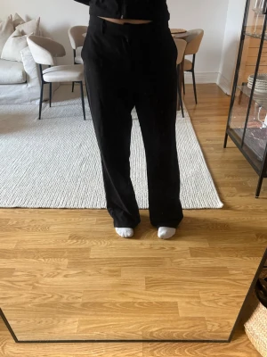 Svarta kostymbyxor Gina Tricot - Säljer ett par svarta kostymbyxor från Gina Tricot med rak passform. Byxorna har klassisk look och är perfekta till en snygg outfit. Materialet känns mjukt och följsamt. Passar dig som gillar stilrena och enkla plagg.