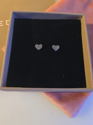 Silverfärgade hjärtformade örhängen från Edblad - Säljer ett par stilrena örhängen i form av små hjärtan i silverfärg. De är diskreta och passar perfekt för dig som gillar minimalistiska smycken. Supersöta att bära varje dag!