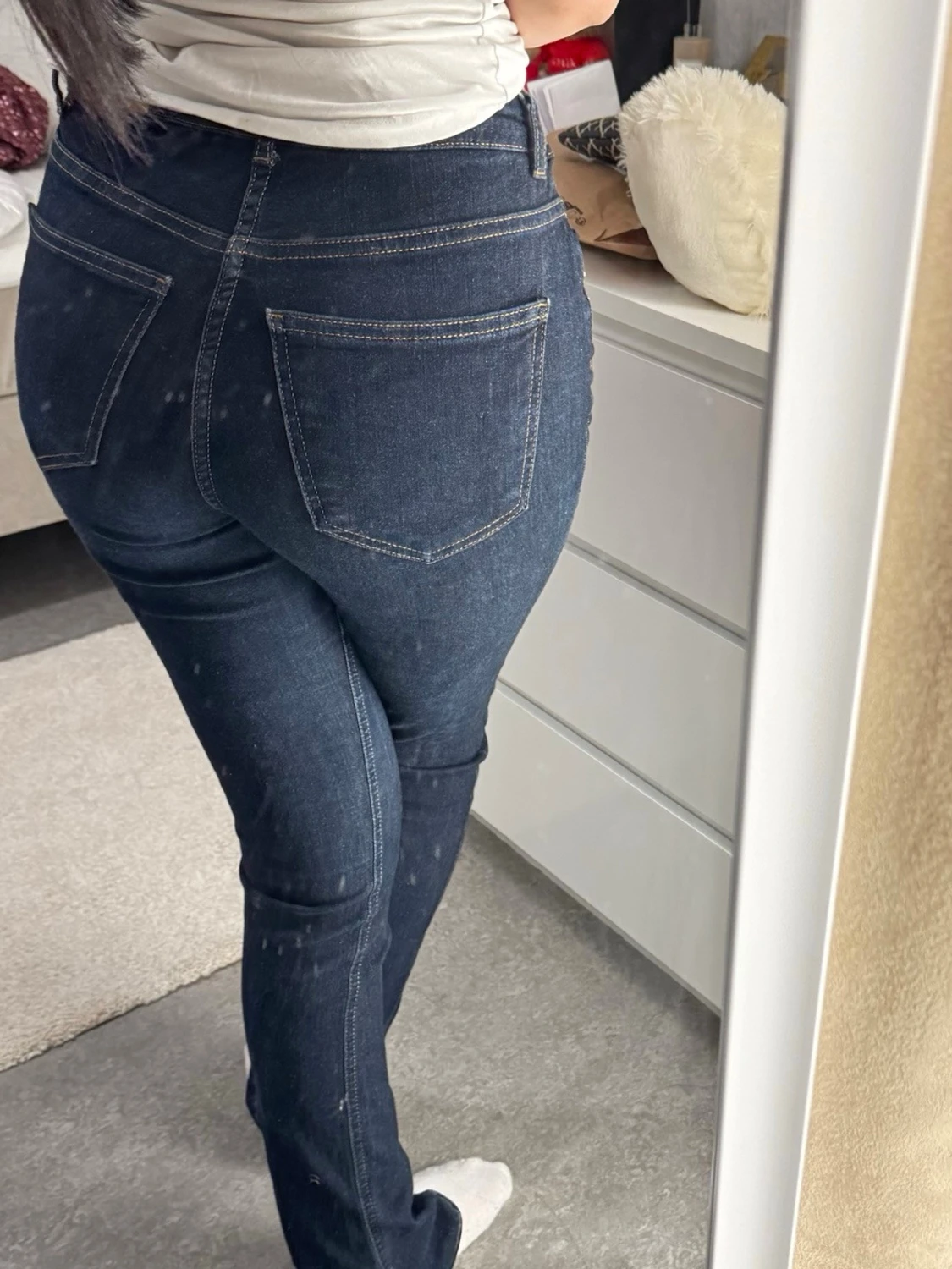 Mörkblå raka jeans med hög midja - 2