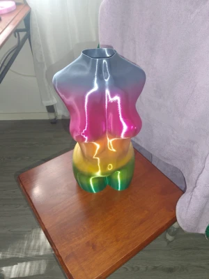 40cm hög Regnbågsfärgad torso vas - Unik 40cm hög vas i form av en människotorso med regnbågsfärgad metallic finish. Färgerna skiftar från blått och rosa upptill till gult och grönt nedtill. Perfekt som dekoration eller konstobjekt i hemmet. Tillverkad i plast.
